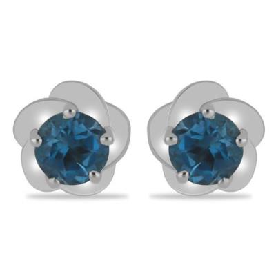 BUY 925 SILVER NATURAL LONDON BLUE TOPAZ SINGLE STONE EARRINGS